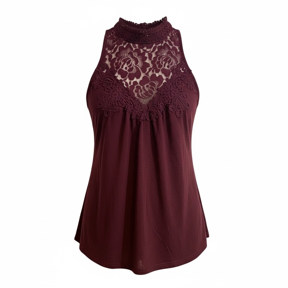 ALTER’D STATE🎀Boho Burgundy Blouse🎀High Neck🎀SZ Small🎀NWT🎀Lace🎀Versatile & Chic!